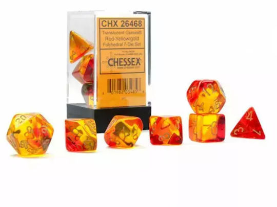 Chessex Gemini Polyhedral Translucent Dice Red-Yellow/Gold 7pcs 26468