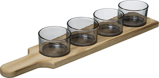 Atmosphera Wooden Dessert Divided Serving Plate with 4 Slots Gray 45x9.3x6.2cm 5pcs