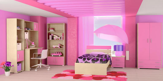 Kids Bedroom Set Nota Pink Ash 7 Pieces with Bed for Mattress 90x200cm