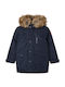 Kinder Parka Lang mit Kapuze Marineblau Goole Boy