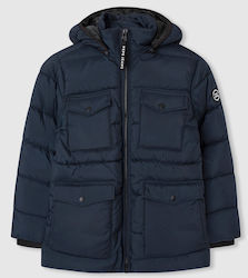 Pepe Jeans Kids Quilted Jacket Long Hooded Blue