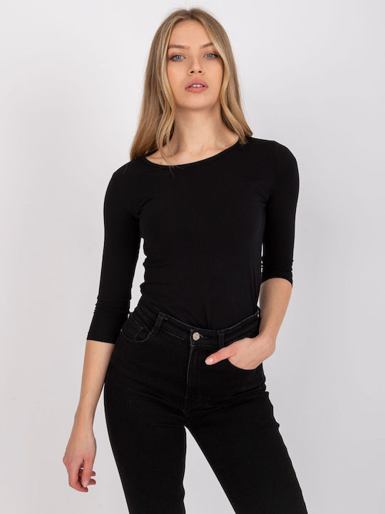 BFG Damen Bluse Baumwoll mit 3/4 Ärmel Schwarz