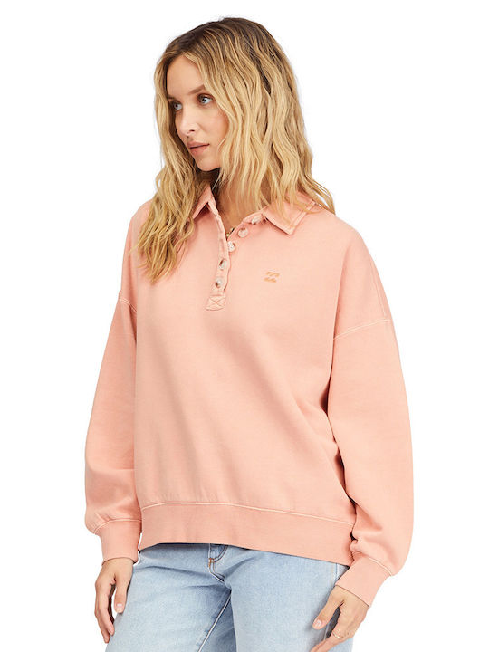 Billabong Lost Time Women's Polo Blouse Long Sleeve Pink