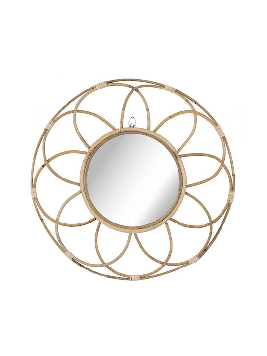 Synchronia Flower Καθρέπτης Τοίχου με Καφέ Rattan Πλαίσιο Mήκους 51cm
