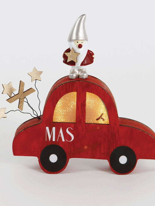 Aca Illuminated Christmas Wooden Figure Car Red Height 15.5cm