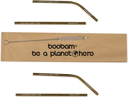 Boobam Straw Short Straw Metallic with Brush 4pcs
