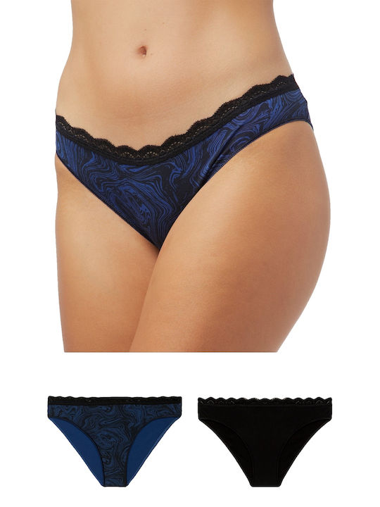 Minerva Women's Slip 2Pack with Lace Navy Blue/Black