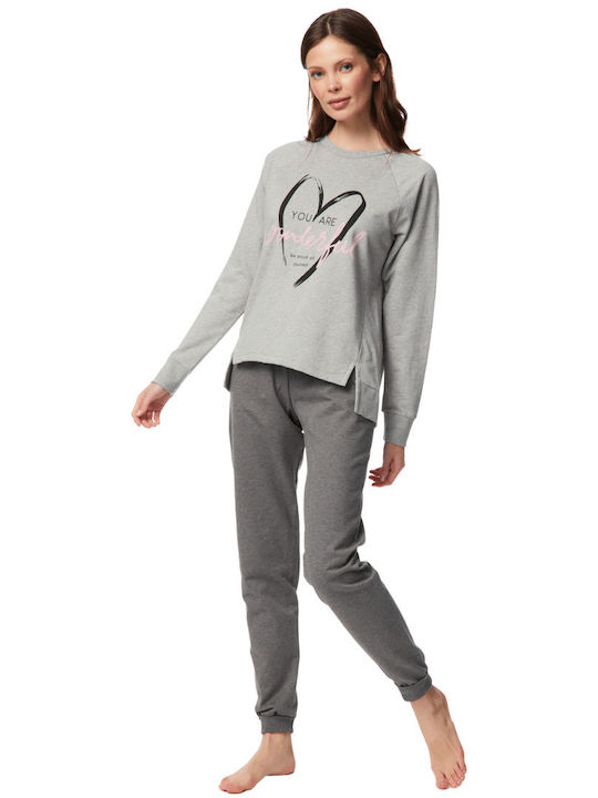 Minerva Winter Damen Pyjama-Set Baumwolle Gray