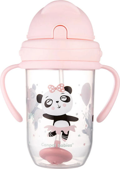 Canpol Babies Baby Cup with Handles and Straw Non Spill made of Plastic Pink 270ml for 6m+m+