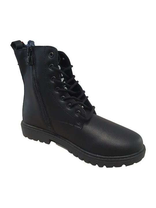 Leather Kids Boots with Zipper Black
