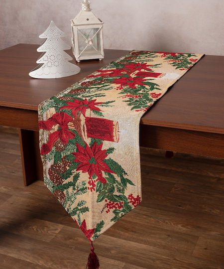 Silk Fashion W351-131 Christmas Tablecloth Runner Fabric Multicolour L172xW33cm.