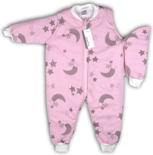 Ninetta Bebe Herbstlicher Baby Schlafsack mit Beinen Sterne 2 Tog Rosa mit abnehmbaren Ärmeln