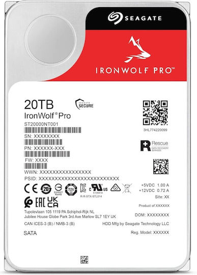 Seagate Ironwolf Pro 20TB HDD Hard Drive 3.5" SATA III 7200rpm with 256MB Cache for NAS ST20000NT001