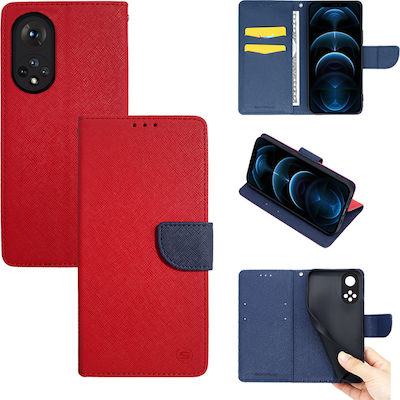 Sonique Trend Wallet Synthetic Magnetic Red / Dark Blue (Huawei Nova 9 / Honor 50)