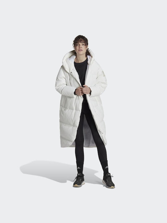 Adidas Baffle Down Μακρύ Γυναικείο Puffer Μπουφάν για Χειμώνα Λευκό