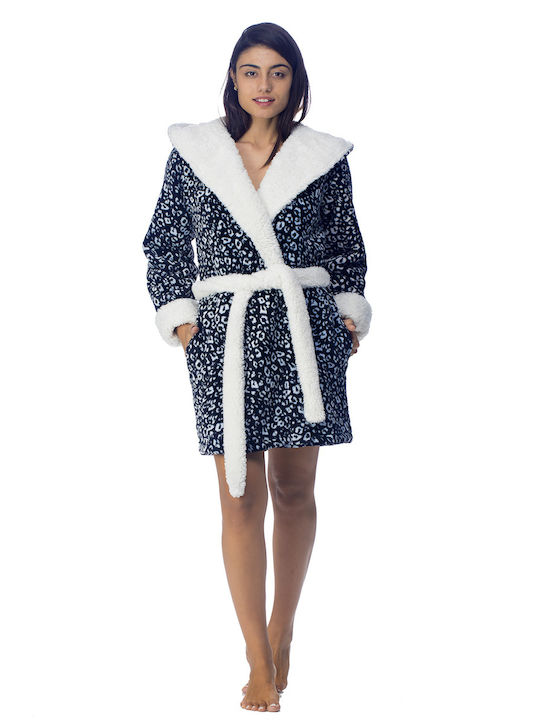 Zaboo Women's Hooded Boucle Robe-ZB1079 Black-White