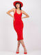 Rue Paris Summer Midi Dress with Slit Red