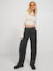 Women's High-waisted Fabric Trousers Regular Fit Black