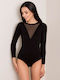 Long Sleeve Bodysuit BR-BO- with Transparency Regular Fit Black