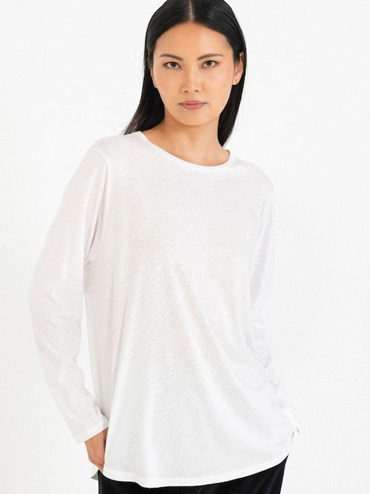Organic Λευκό White Μακρυμάνικο Γυναικείο Top Λευκό