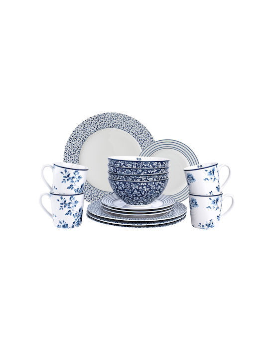Laura Ashley Blueprint Porcelain Dinnerware Set Blue 16pcs