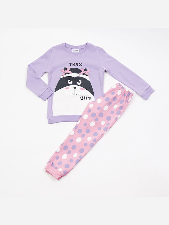 Trax Set Top & Bottom Kids Winter Pyjamas Lilac