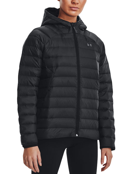 Women's Short Puffer Jacket for Winter with Hood Black