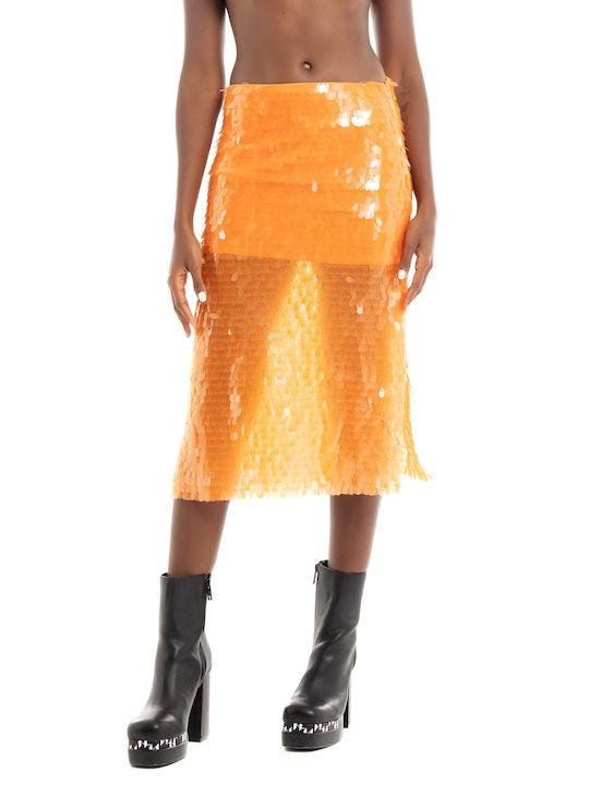 Somethingnew Grace High Waist Sequin Skirt - Orange Skirts (Women's Orange - 10280741)