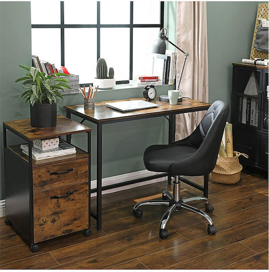 Birou Din Lemn Rustic Maro / Negru Cu Picioare Metalice 100x50x75cm