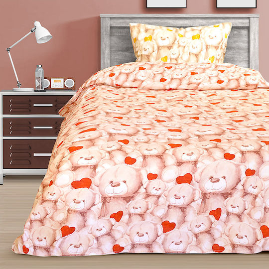 Lino Home Kids Sheets Set Bear and Heart Brown 160x240cm Lino Home Kids Sheets Set Bear and Heart Brown 160x240cm