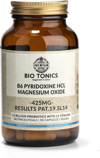 Bio Tonics B6 Pyridoxine HCL Magnecium Oxide 425mg Συμπλήρωμα για την Ενίσχυση του Ανοσοποιητικού 90 φυτικές κάψουλες