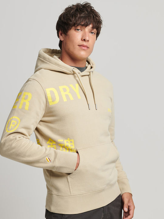 Stacked Sweatshirt with Hood Beige