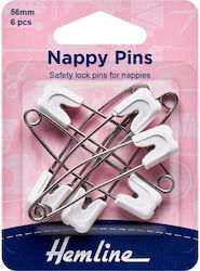 Safety pins White 6pcs - Hemline 56mm