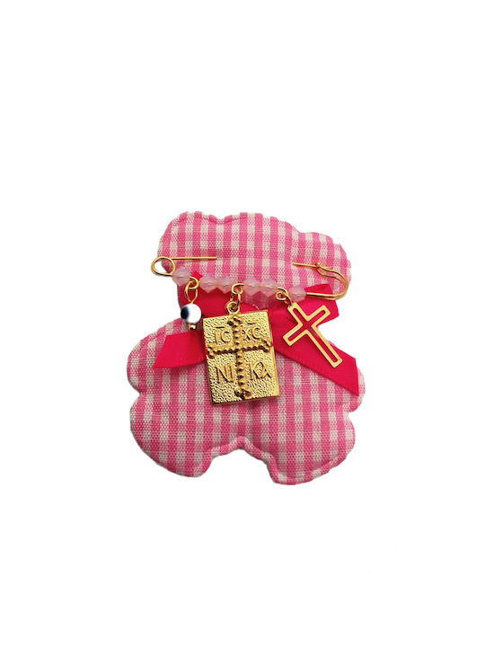 Baby safety pin for girl in gold plated silver 925 with gold-plated gold-plated gold-plated gold, cross and peephole