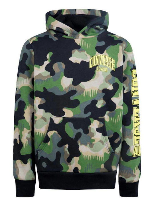 Fleece Παιδικό Φούτερ με Κουκούλα και Τσέπες Χακί