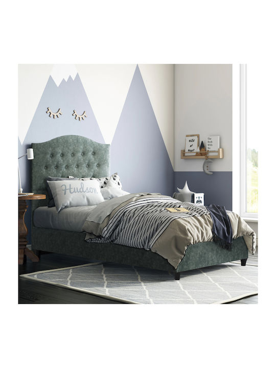 Malena Pat Single Tapitat Cu Material Verde Potrivit Pentru Saltea 90x200cm