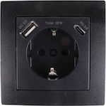 Benson Einzeln Gemauert Stromsteckdose mit 1 USB-Anschluss Schwarz