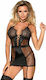 Subblime Sexy Babydoll Strumpfgürtel Chemise Schwarz