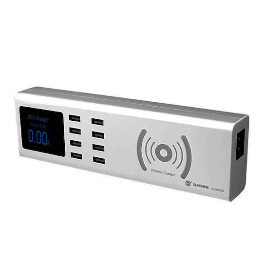 Sunshine Βάση Φόρτισης με 8 Θύρες USB-A σε Ασημί χρώμα (SS-309WD)