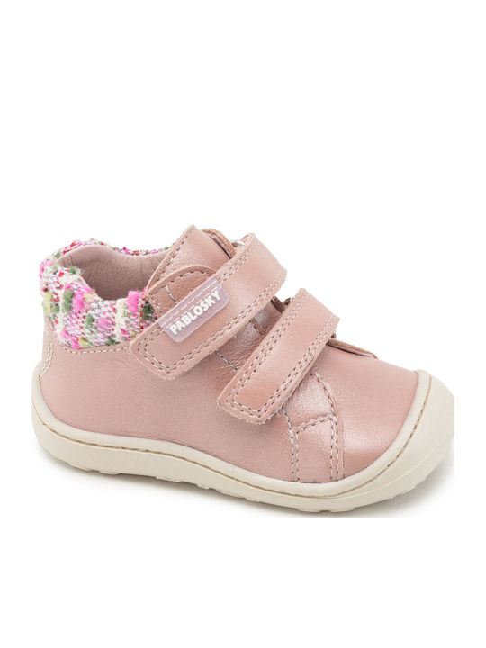 Leather Kids Boots with Velcro Pink