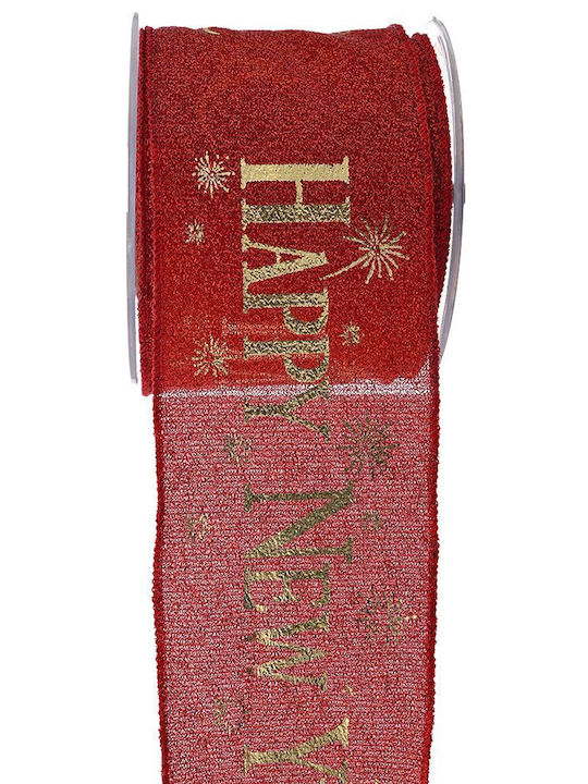 Iliadis Sparkle Happy New Year Christmas Ribbon Red 910x8cm 1pc