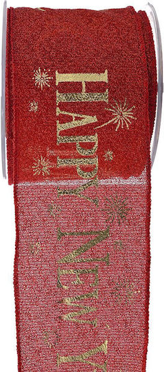 Iliadis Χριστουγεννιάτικη Κορδέλα Sparkle Happy New Year Υφασμάτινη Κόκκινη 910x8cm