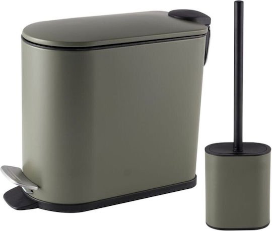 Eurocasa Metallic Bathroom Trash Can And Brush Kit Soft Close 5lt Olive Green