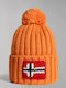 Napapijri Semiury NA4GKB Pom Pom Beanie Unisex Cap Ribbed Orange Buttern