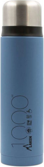 Laken Beverages Ανακυκλώσιμο Μπουκάλι Θερμός Ανοξείδωτο BPA Free 1lt Μπλε με Καπάκι-Κύπελλο