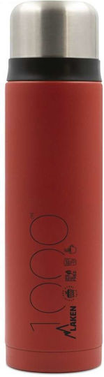 Laken Beverages Recyclable Thermos Bottle Stainless Steel BPA Free 1lt Red With Cap-Cup