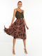 Toi&Moi Pleated High Waist Midi Skirt Floral in Brown color