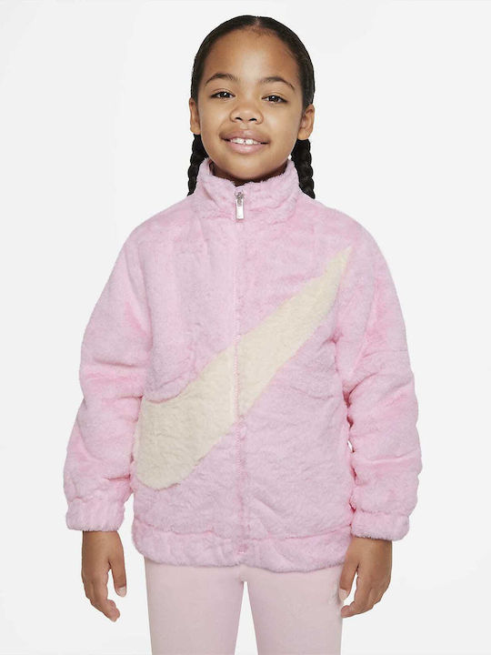 Nike Αθλητική Παιδική Ζακέτα Γούνινη για Κορίτσι Ροζ Big Swoosh