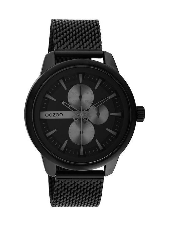Oozoo Timepieces Ρολόι Χρονογράφος Μπαταρίας με Μεταλλικό Μπρασελέ σε Μαύρο χρώμα