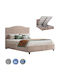 Malena Κρεβάτι Υπέρδιπλο Επενδυμένο με Ύφασμα Μπεζ με Αποθηκευτικό Χώρο & Τάβλες 160x200cm